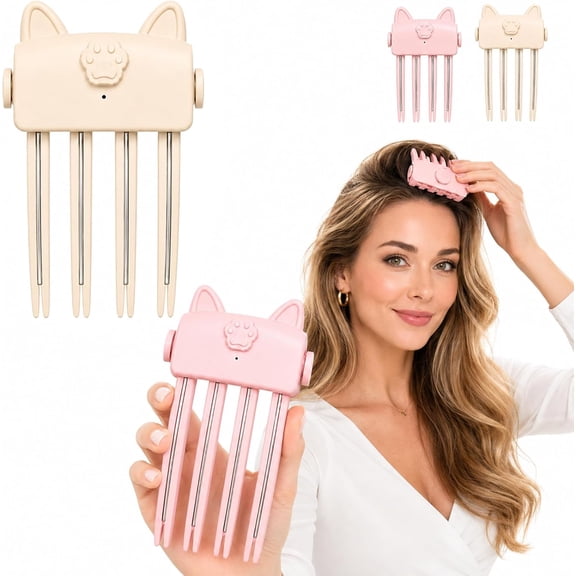 Wireless Heated Volumizing Root Lift Clip,Cordless Hair Volume Styling Tool with 2 Heat Settings,Heated Root Volumizer for Fine Flat Hair,Crown Lifting Styler Booster (Beige,1PC)
