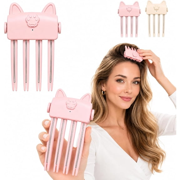 Wireless Heated Volumizing Root Lift Clip for Flat Fine Hair,Portable Travel Crown Lifting Volumizer Styling Tool,Type-C Rechargeable Quick Volume Comb with 2 Heat Settings (Pink,1PC)