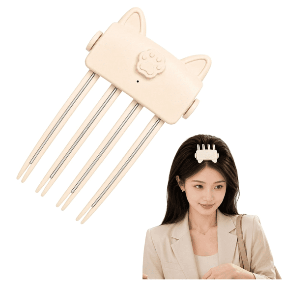 Wireless Heated Volumizing Root Lift Clip for Flat Fine Hair, Portable Travel Crown Lifting Volumizer Styling Tool, Type-C Rechargeable Quick Volume Comb with 2 Heat Settings,Beige