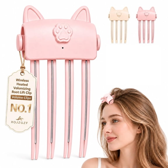 Wireless Heated Volumizing Root Lift Clip Volume Clips Electric Volumizer | Tool Crown Fluffy Lifting Styler Booster Roots Lifter Comb with 2 Heat Settings Flat Fine Cordless Styling Travel(Pink-A)