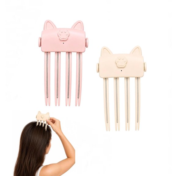 Wireless Heated Volumizing Root Lift Clip Volume Clips | Portable Root Lifter Hair Styling Tool, Hair Crown Volume Clip, Heated Volumizing Hair Clips for Bangs and Root Lift (Pink+Beige)