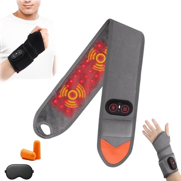 Wireless Heated Wrist Wrap with Vibration, Rechargeable Hand Heating Pad with 3 Heat Levels & 3 Vibration Modes, Portable Wrist Warmer for Office, Home and Travel, Soft & Adjustable Fit (Grey)