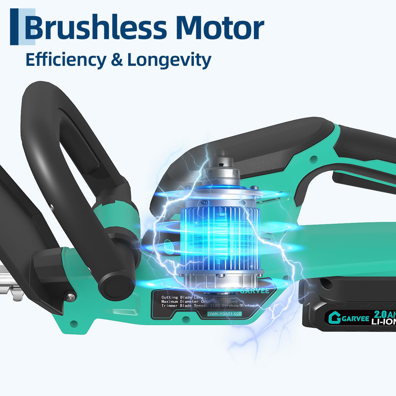 Wireless Hedge Trimmer, 22-Inch Blade – 3000RPM Electric Bush & Grass Clipper, 2/3'' Blade Gap, 180° Rotatable Head – Dual Action, 2 x 2.0Ah Batteries & Charger – – Black + Lake Blue 3262c