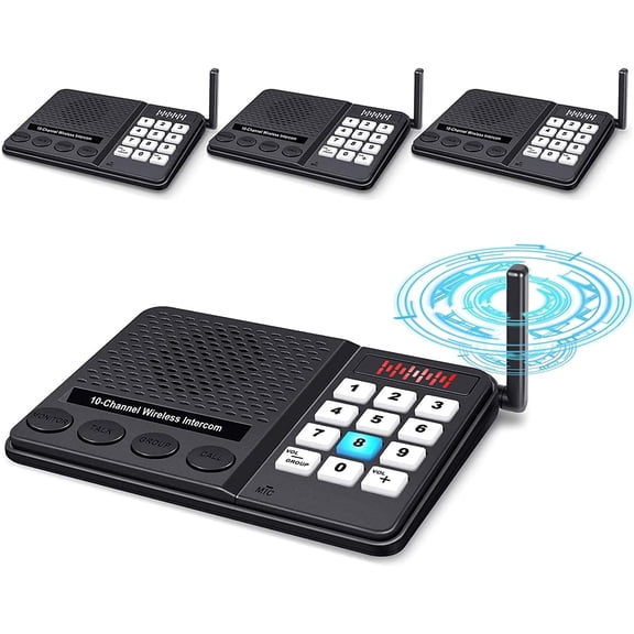 Wireless for Home 1 Mile Long Range - 10 Channel 3 Code Wireless Intercom System for Buiness Office House Elderly - Room to Room Home Intercom Comm cation System (Pack of 4)