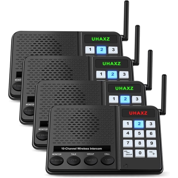 Wireless for Home, Long Range Intercom 6000ft, Home Intercom System Wireless with Group Call, 10 Channel, 8 Volume Levels Intercom System for Busines Office Elderly(4 Packs)