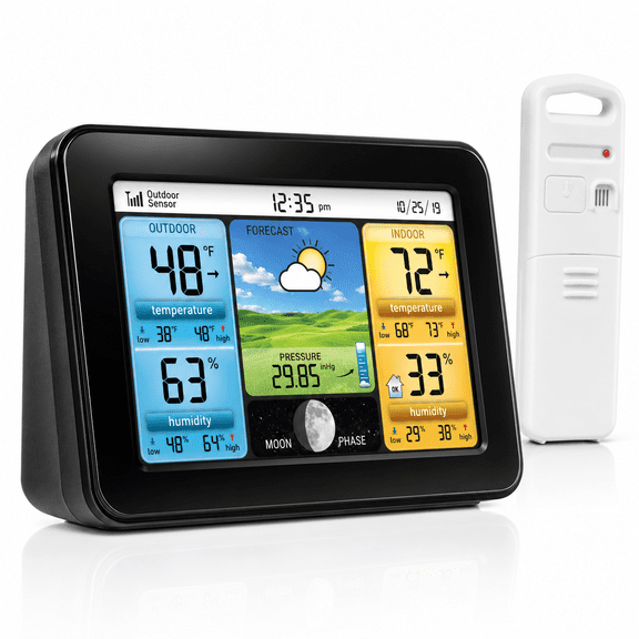 Wireless Home Weather Station with Color Display,Indoor Outdoor Thermometer and Temperature Sensor (02077M)