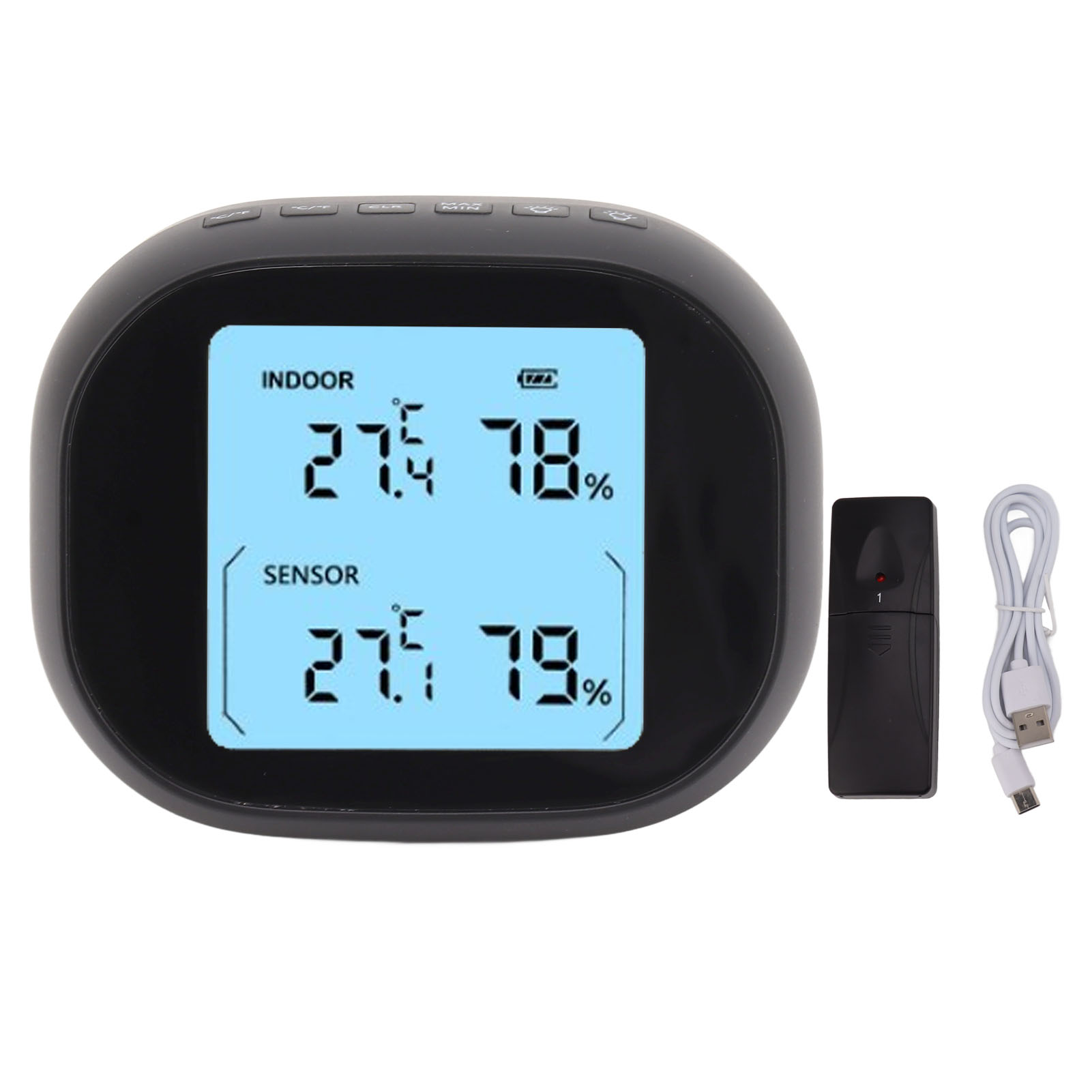 Wireless Indoor Outdoor Thermometer Black Temperature Humidity Monitor
