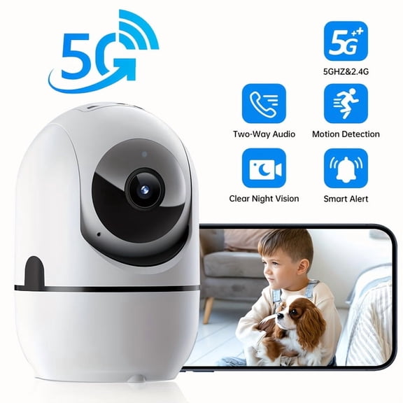Wireless Indoor Security Camera 360° Pet Dog Baby Monitor with Motion Tracking, Two Way Audio, IR Night Vision, 5/2.4GHz WiFi, Alexa & Phone App Compatible
