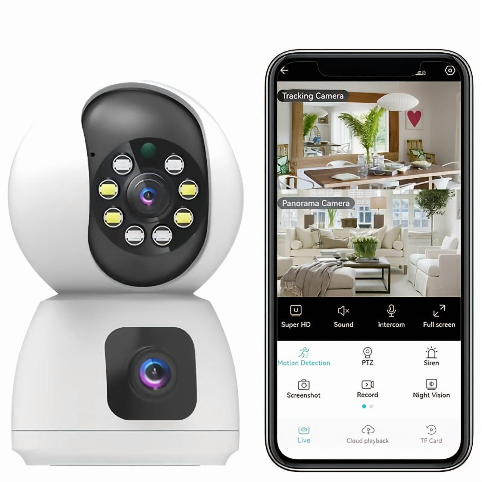 Wireless Indoor Security Camera 360° Pet Dog Baby Monitor with Motion Tracking, Two Way Audio, IR Night Vision, 5/2.4GHz WiFi, Alexa & Phone App Compatible