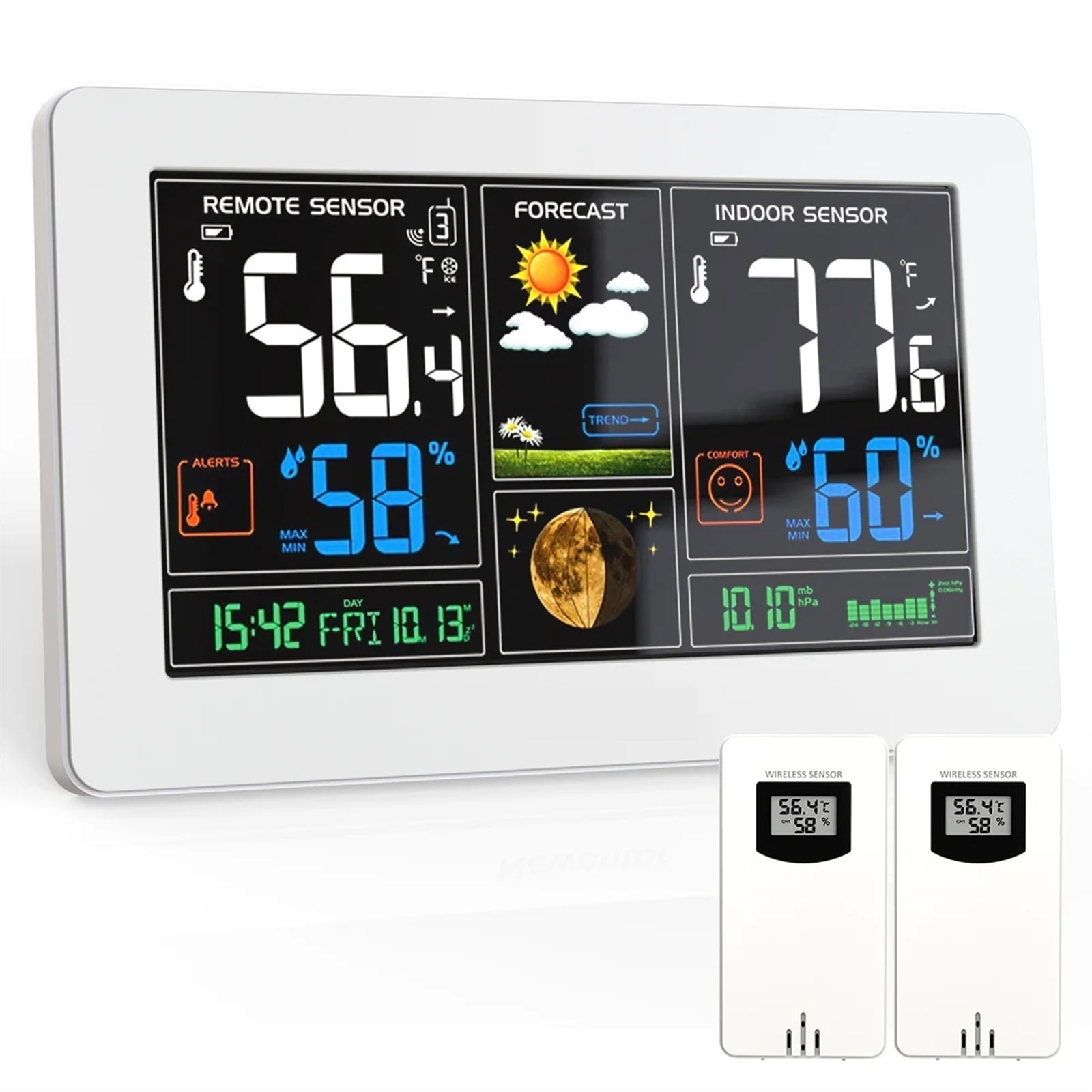 Wireless Indoor Weather Station Digital Thermometer Hygrometer Table Alarm Clock Temperature Humidity Sensor Weather Forecast ,Excellent Visual Experience