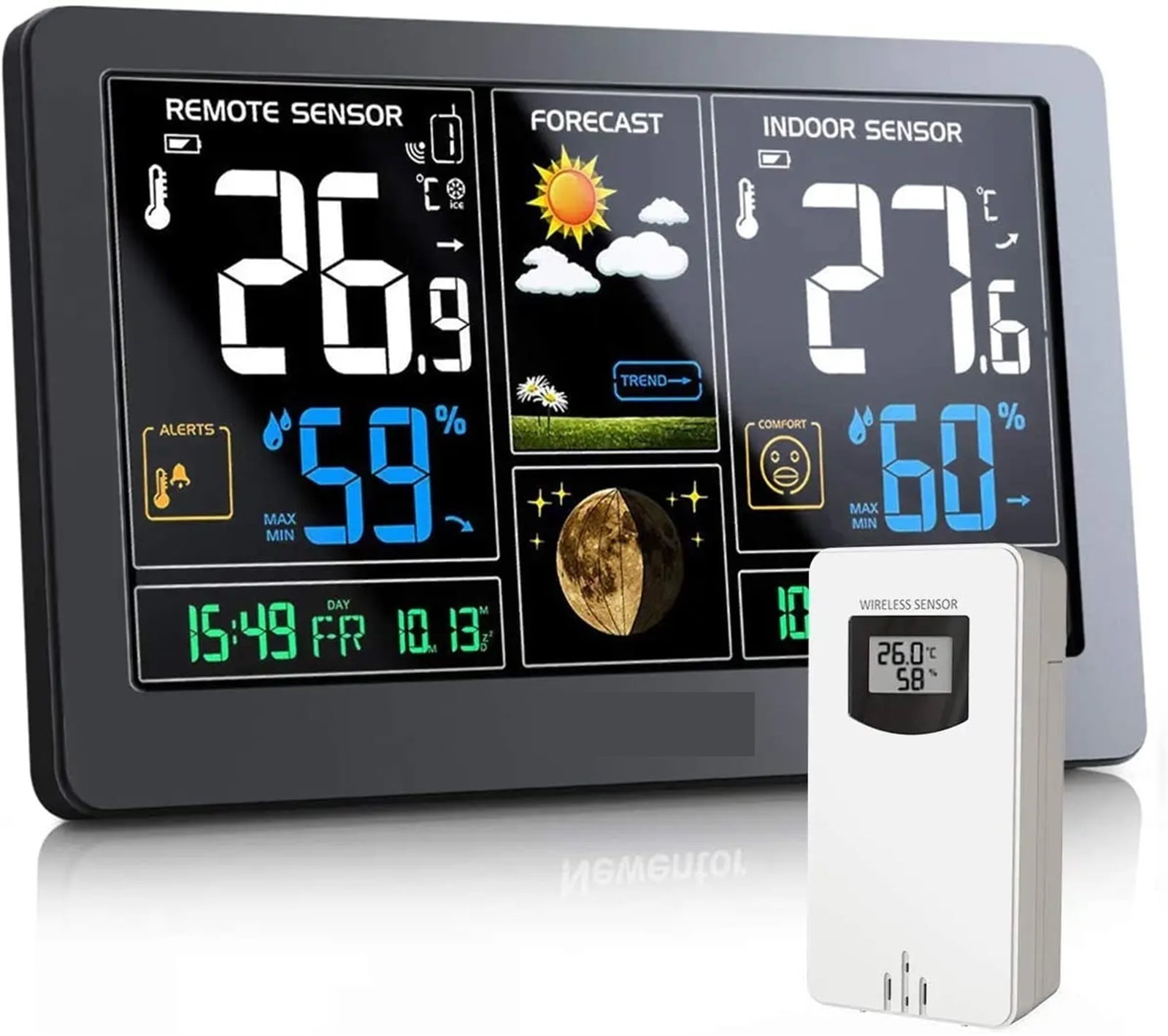 Wireless Indoor Weather Station Digital Thermometer Hygrometer Table Alarm Clock Temperature Humidity Sensor Weather Forecast ,Excellent Visual Experience