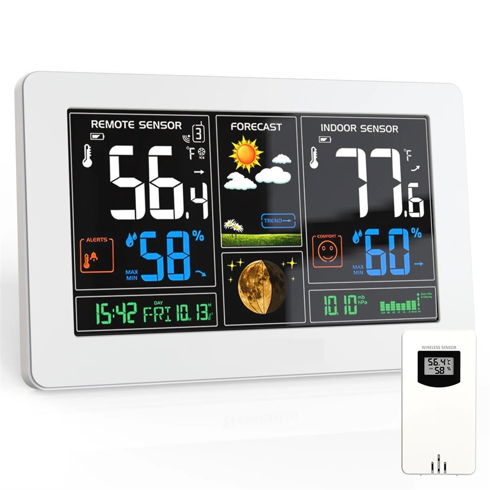 Wireless Indoor Weather Station Digital Thermometer Hygrometer Table Alarm Clock Temperature Humidity Sensor Weather Forecast ,Excellent Visual Experience
