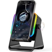 Wireless Induction 5-in-1 Bluetooth Speaker with Phone Stand, Stereo Sound, 3500mAh Rechargeable, 8 RGB Ambient Light, 360  Adjustable Holder for iPhone/Android/ ,Gifts for Men Women Black
