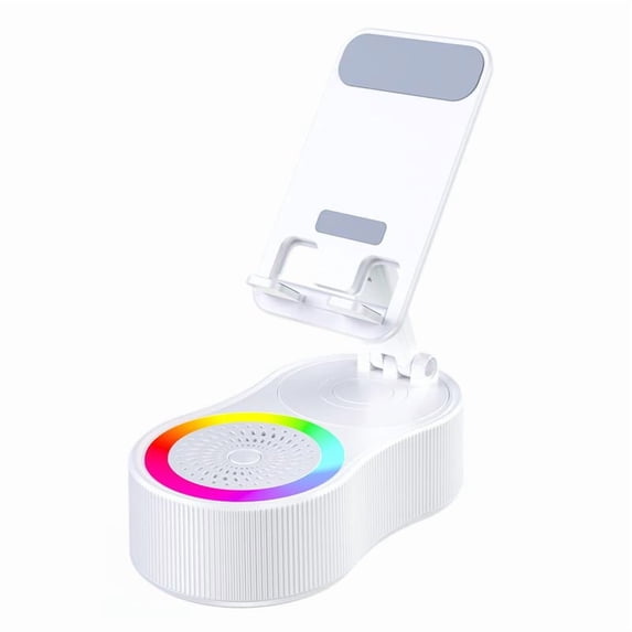 Wireless Induction Audio Bluetooth Speaker 5in1 Phone Holder Emergency Rechargeable (3000mAh) with Colorful Ambient Light 300° Foldable for Tablet iPhone Android, Womens Birthday Gifts(Pink)