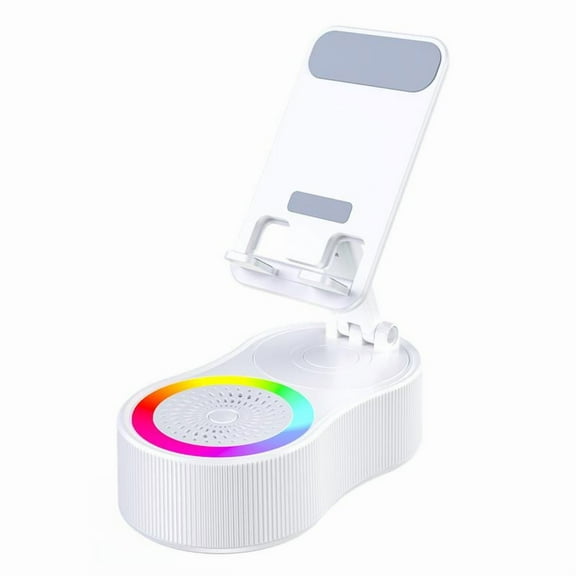 Wireless Induction Audio Bluetooth Speaker 5in1 Phone Holder Emergency Rechargeable (3000mAh) with Colorful Ambient Light 300° Foldable for Tablet iPhone Android, Womens Birthday Gifts(Pink)