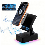 Wireless Induction Speaker, Cell Phone Stand with Wireless Bluetooth Speaker, Unique Gifts for Men/Women, Adjustable Phone Holder with Colorful Ambient Light for iPhone/iPad