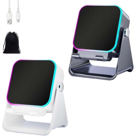 Wireless Induction Audio Speaker Stand, Foldable Phone Bracket Speaker with Ambient Light, Stable Adjustable Stand for Smartphones & Tablets, Enhance Sound and Workspace Organization (White)