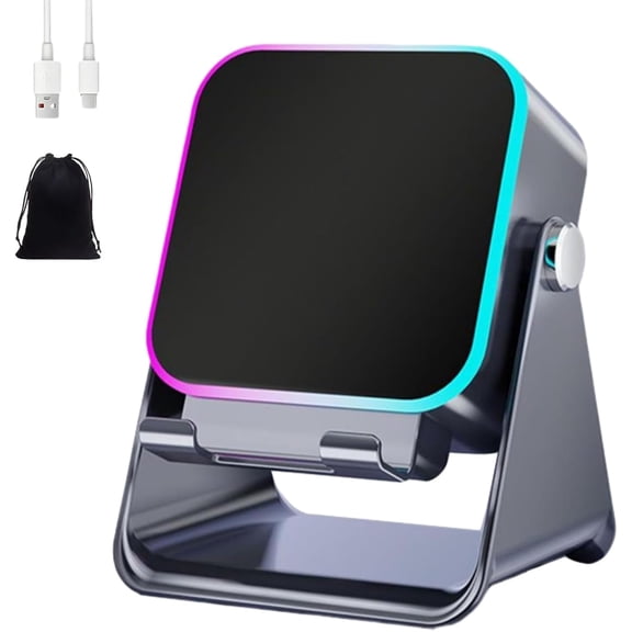 Wireless Induction Audio Speaker Stand, Foldable Phone Bracket Speaker with Ambient Light, Stable Adjustable Stand for Smartphones & Tablets, Enhance Sound and Workspace Organization (White)