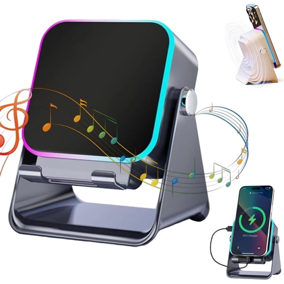 Wireless Induction Audio Speaker Stand-Smart Charging Sound, Phone Speaker Amplifier with Colorful Lights & 3500mAh Battery, 360° Adjustable Phone for Home & Office Use(Black)