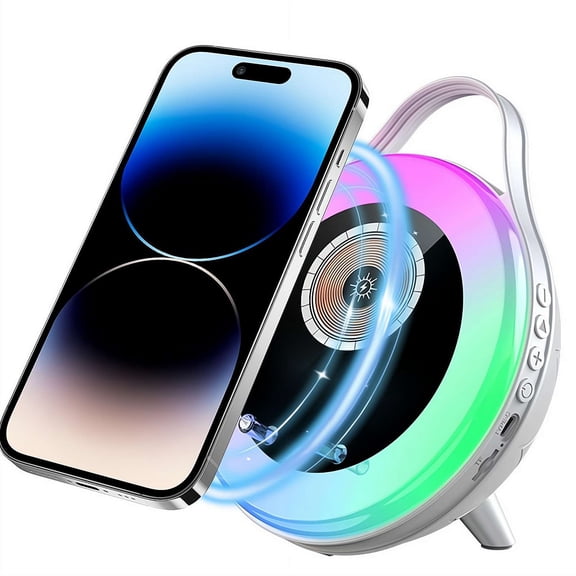 Wireless Induction Bluetooth Speaker with 15W Fast Charging & RGB Light, 0-Seconds Connect Audio Amplifier with Phone Stand, HiFi Sound for Desktop Office Home, Gift for Men Women