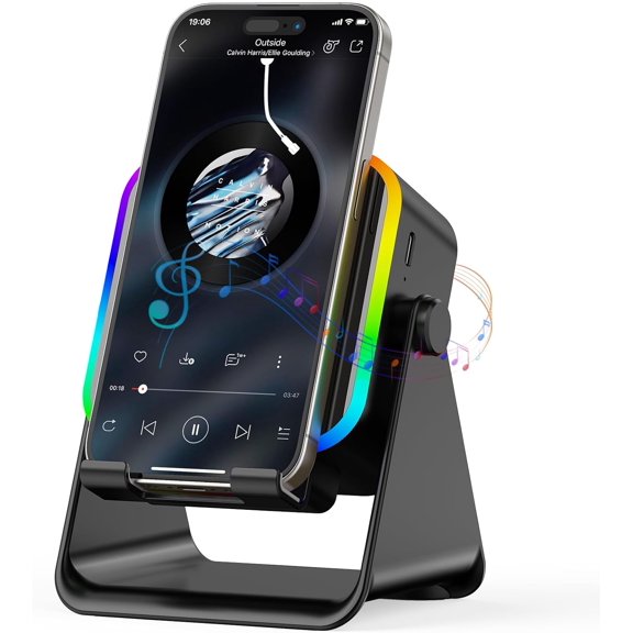Wireless Induction Portable Bluetooth Speaker - 5 in1 Bluetooth Speaker Phone Stand with Colorful Ambient Light 360 Rotation Compatible with Most Phones - Unique Birthday Gift for Men Women Adults