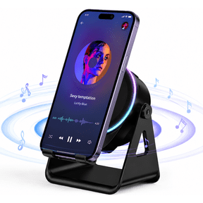 HBK Wireless Induction Speaker Phone Stand, Portable Audio Amplifier with RGB Lights, Cool Tech Gadget Gift for Men & Office Desk - Black