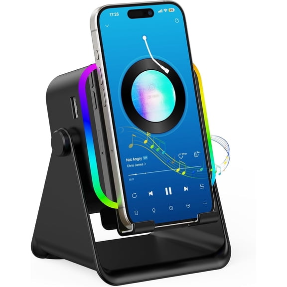 Wireless Induction Speaker, 5 in 1 Bluetooth Speaker, Emergency Charging 360 Rotation Cell Phone Stand Compatible with iPhone Android iPad Samsung, Birthday Gifts for Men Women