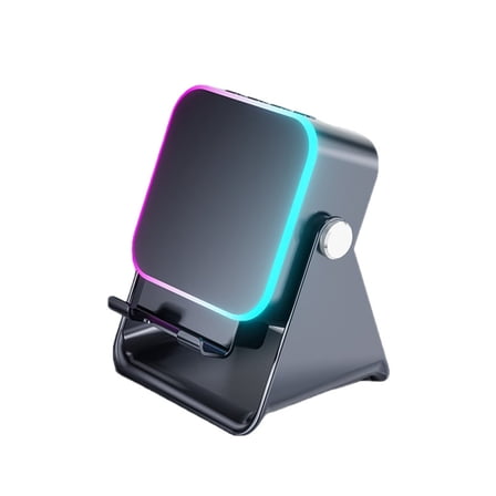 Wireless Induction Speaker 5-in-1 Bluetooth Speaker with Phone Stand,Stereo Sound, 5000mAh Rechargeable, 8 RGB Ambient Light, 360° Adjustable Holder for iPhone/Android/iPad,Gifts for Men Women