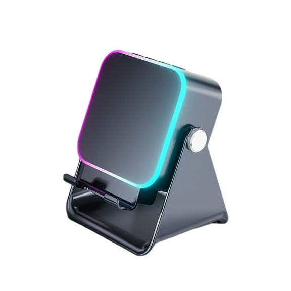 Wireless Induction Speaker 5-in-1 Bluetooth Speaker with Phone Stand,Stereo Sound, 5000mAh Rechargeable, 8 RGB Ambient Light, 360° Adjustable Holder for iPhone/Android/iPad,Gifts for Men Women