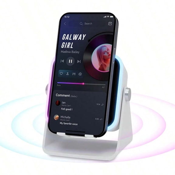 Wireless Induction Speaker with Phone Stand and RGB Light – Bluetooth 5.3, HD Surround Sound, Compatible with iPhone, Android, and iPad – Birthday Gift for Men and Women