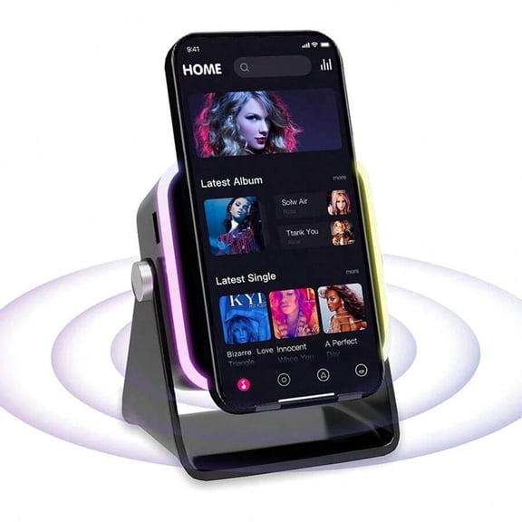 Wireless Induction Speaker with Phone Stand and RGB Light – Bluetooth 5.3, HD Surround Sound, Compatible with iPhone, Android, and iPad – Birthday Gift for Men and Women