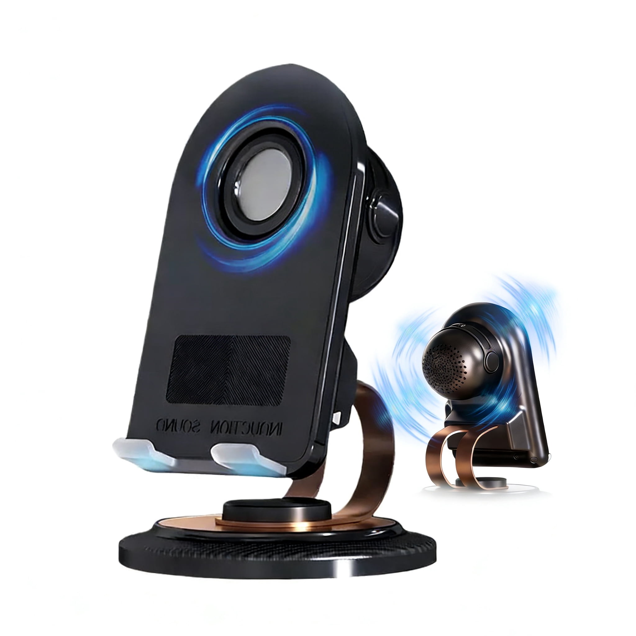 Wireless Induction Speaker with 360° Rotating Phone Stand, No Bluetooth Required, Universal Desktop Phone Holder & Sound Amplifier