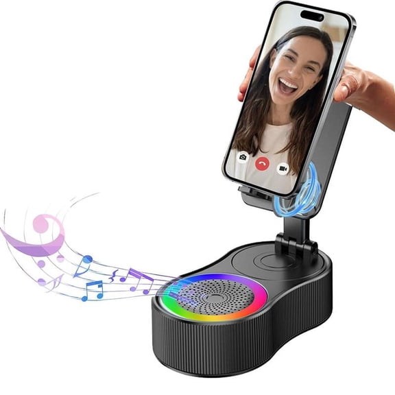 Wireless InductionAudio Bluetooth Speaker 5in1 Phone Holder Emergency Rechargeable (3000mAh) with Colorful Ambient Light 300 Foldable for Tablet iPhone Android phone holder speaker