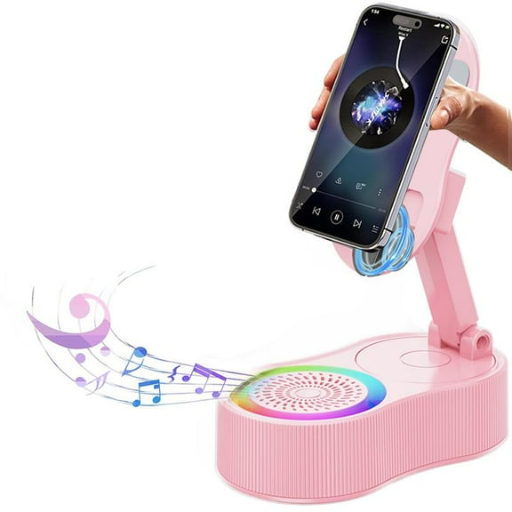 Wireless InductionAudio Bluetooth Speaker  5in1 Phone Holder Emergency Rechargeable (3000mAh) with Colorful Ambient Light 300° Foldable for Tablet iPhone Android phone holder speaker Stereo Charging