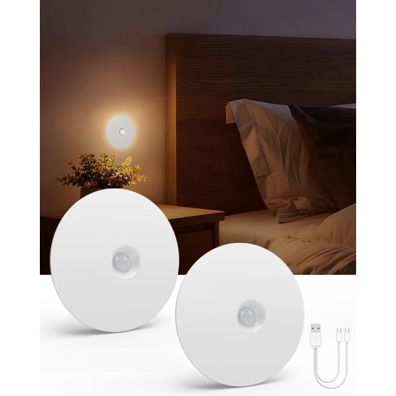 Wireless Intelligent Human Body Induction Lamp, Motion Sensor Night Light, Rechargeable Stair Lights Indoor, Adjustable Brightness & 3 Color Temps for Hallway, Stairway, Bathroom, Closet (2 Pack)
