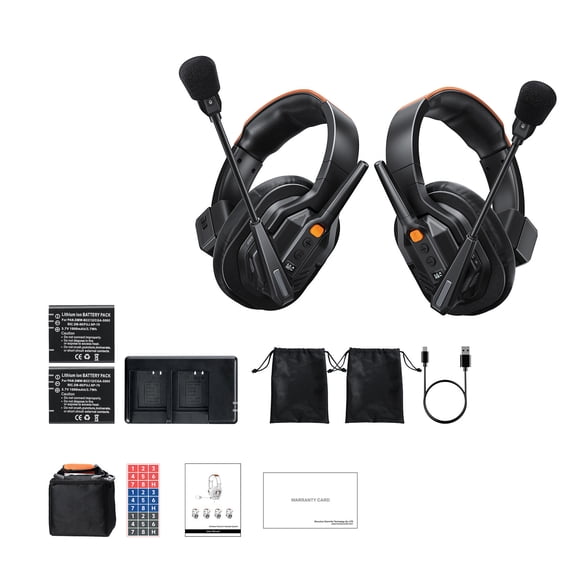 Wireless Intercom Headset 2-person 2pcs Wireless Intercom Headset System Full-Duplex 2-Person Communication Headset with AI/ENC Noise Reduction