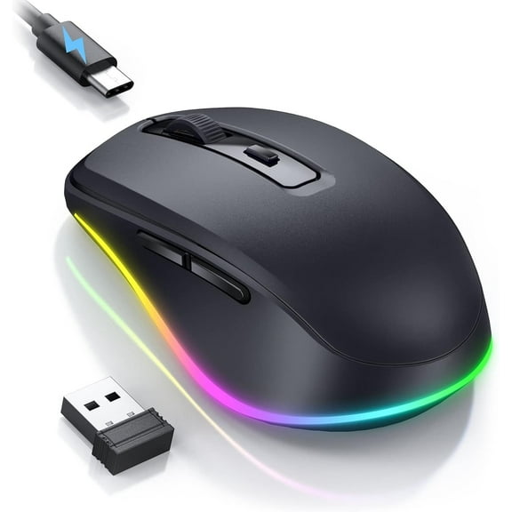 Wireless Jiggler - LED Wireless Mice with Build-in Jiggler Mover, Rechargeable Moving for Computer with Undetectable Random Movement Keeps PC Laptop Awake - Black
