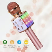 GVIEEVOL Qishi Wireless Karaoke Microphone for Kids, 4-in-1 Portable Handheld Karaoke Machine with Voice Disguiser, Perfect for Christmas, Home, and Birthday Parties (Gold)