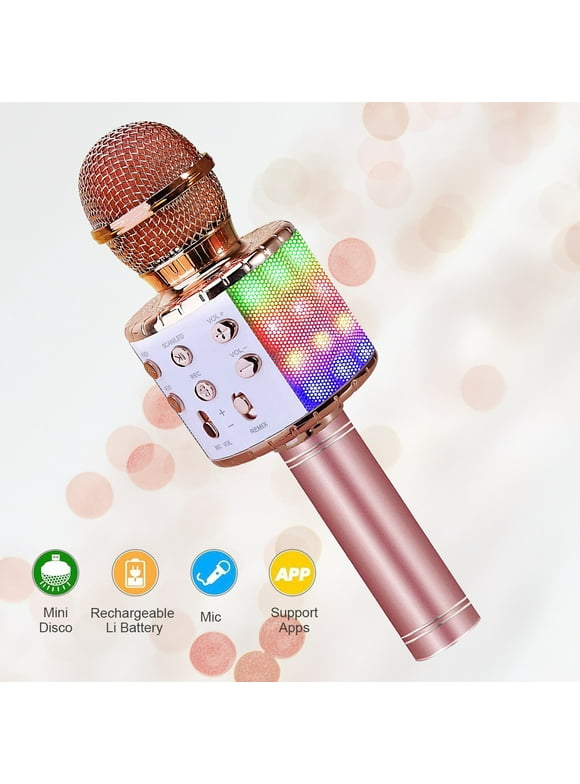 Wireless Karaoke Microphone for Kids, 4-in-1 Portable Handheld Karaoke Machine with Voice Disguiser, Perfect for Christmas, Home, and Birthday Parties (Gold)