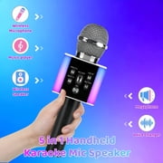 Wireless Karaoke Microphone Speaker with Stereo Sound & LED Lights, Portable Bluetooth Singing Mic for Home Karaoke, Camping & Party Fun, Silver