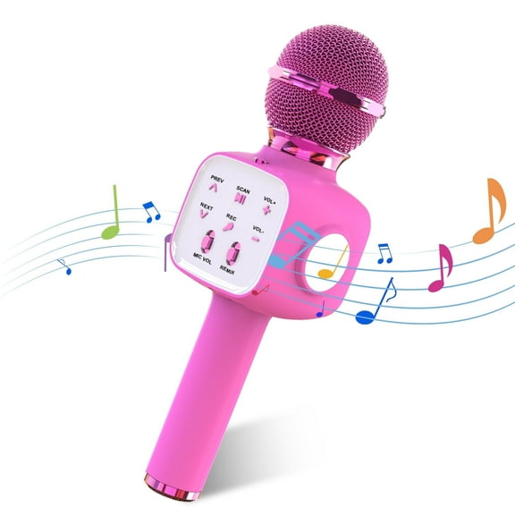 Wireless Karaoke Microphone with LED Lights - Portable Handheld Mic Speaker - Great Gift for Kids, Adults - All Ages Rose red