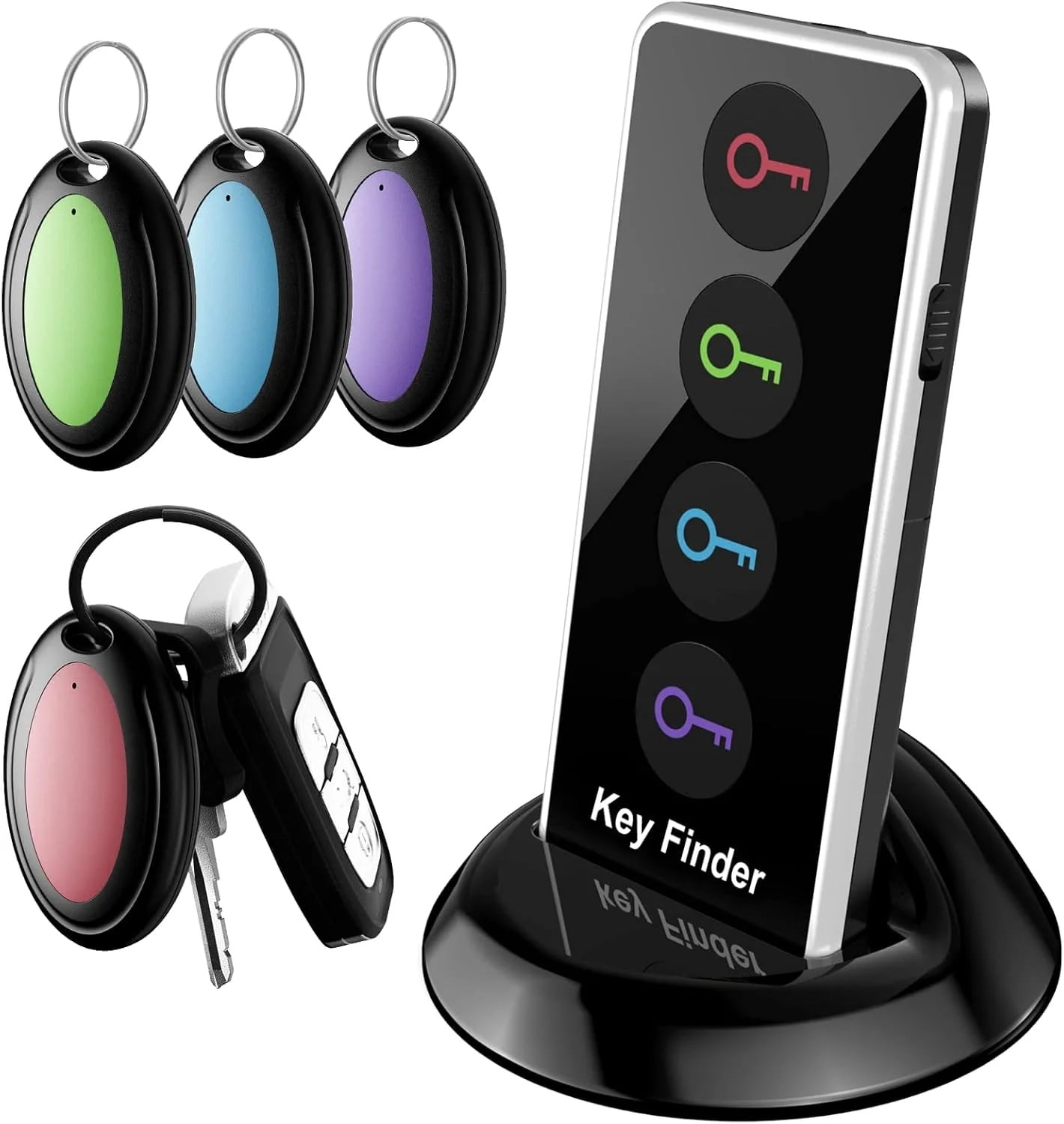 Wireless Key Finder & Remote Control Locator with 4 Color Tags, 98ft ...