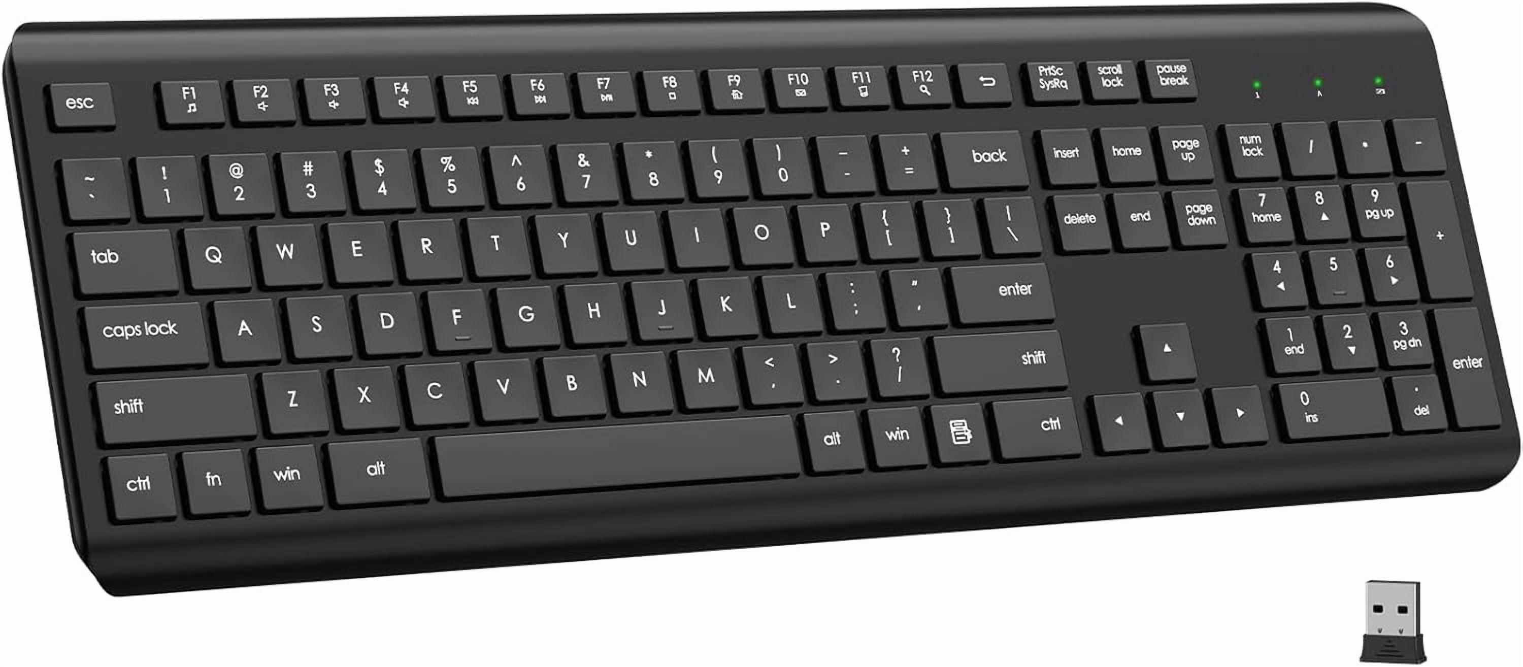 Wireless Keyboard, 2.4G Full-Sized Cordless USB Silent Computer Keyboard, Ergonomic Tilt Angle, Sleep Mode, Long Battery Life, for Windows, Mac OS Laptop/PC/Desktop/Notebook