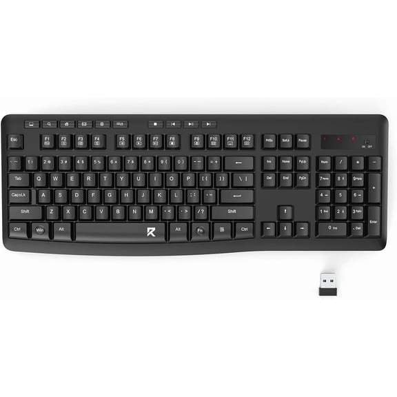 Wireless Keyboard, 2.4G Full-Sized Ergonomic Computer Keyboard with 10 Individual Multimedia Keys, Spill Resistant, for Mac OS Desktop/Laptop/PC BK7367