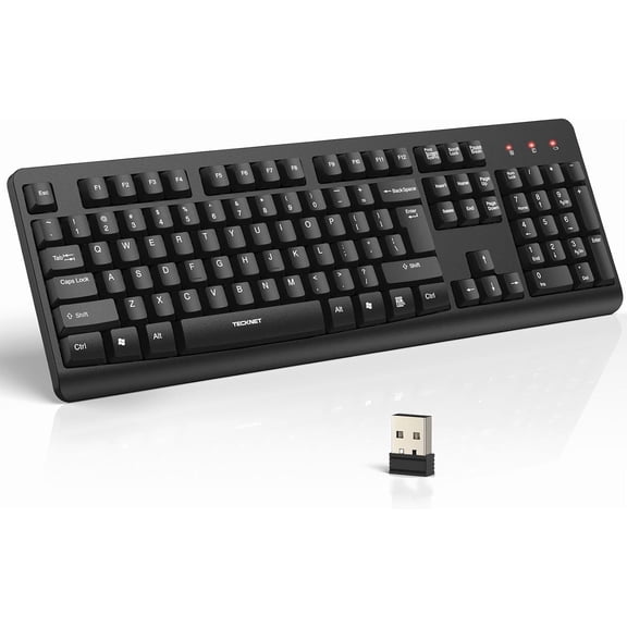Wireless Keyboard, 2.4G Silent Full-Size USB Keyboard with Number Pad, Ergonomic Keys & Adjustable Feet, Compatible with Laptop, PC, Desktop, Notebook, Windows 11/10/8/7 Black