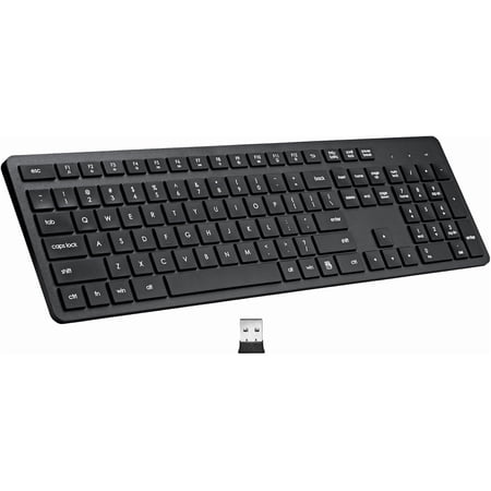 Wireless Keyboard, 2.4G USB External Silent Cordless Keyboard for Windows Chrome Laptop Computer PC Desktop Notebook Chromebook, 106 Keys Full Size with Number Pad (Black)