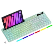 Wireless Keyboard with 7 Color RGB Backlit, Marvo Computer Keyboard with Phone Tablet Holder, Rechargeable 2.4G Wireless Gaming Keyboard with Light Up Keys, Compatible with Mac,Window, Green