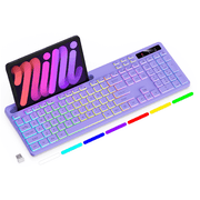 Wireless Keyboard with 7-Color RGB Backlit, Marvo Full-Size Computer Keyboard with Phone Tablet Holder, Rechargeable 2.4G Wireless Gaming Keyboard with Light up Keys, Compatible with Mac,Window