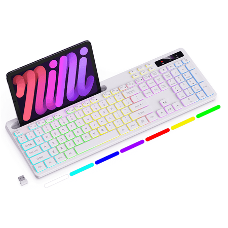Wireless Keyboard with 7-Color RGB Backlit, Marvo Full-Size Computer Keyboard with Phone Tablet Holder, Rechargeable 2.4G Wireless Gaming Keyboard with Light up Keys, Compatible with Mac,Window,White price history and forecast - Marvo WK713-WH