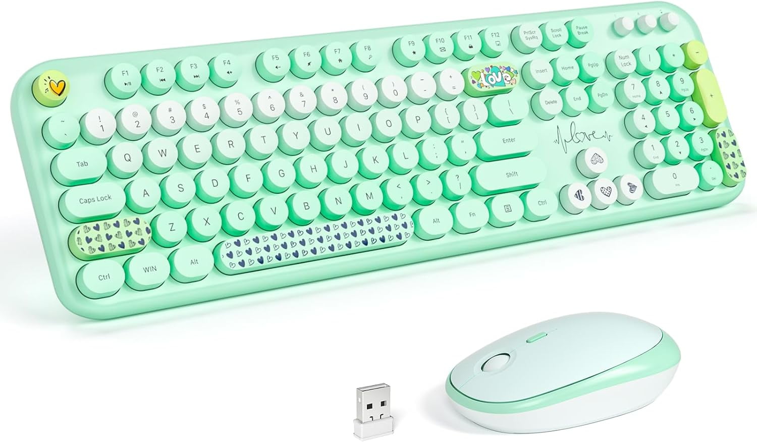 Wireless Keyboard And Mouse Combo Lovely Green Rainbow 2.4G Full